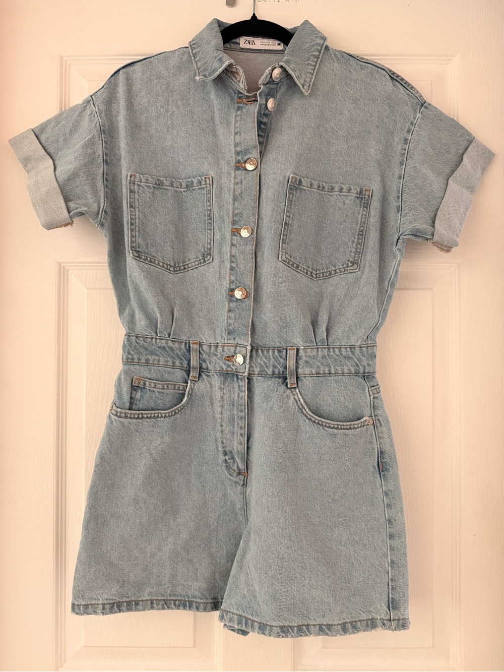 NEW! ZARA - Denim Short Sleeve Utility Romper - Size S -